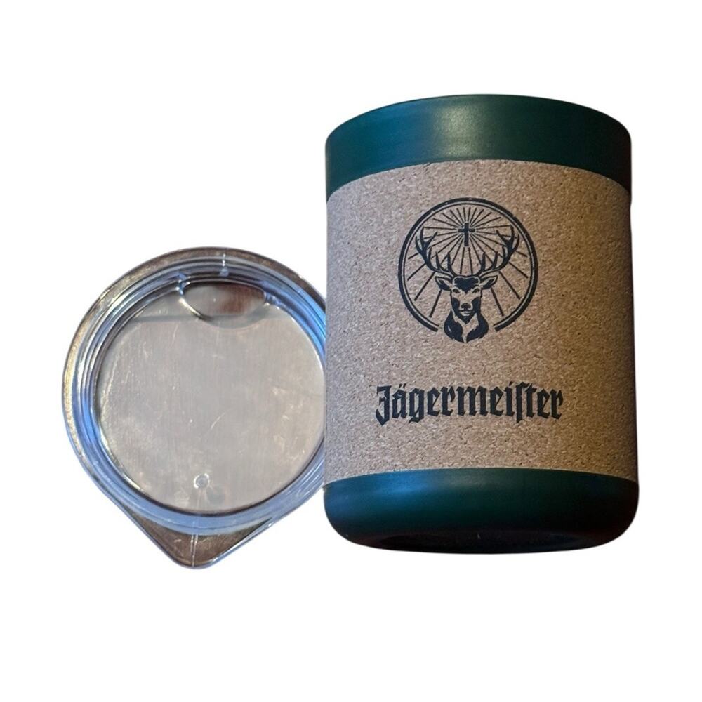 Jagermeister Logo Travel Tumbler Cup with Lid Green Cork Sleeve Promotional